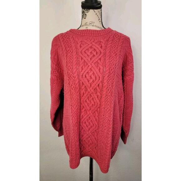 Vintage Express Sweater Womens SZ M Handknitted Fisherman Chunky Grandpa Pink - Picture 2 of 10